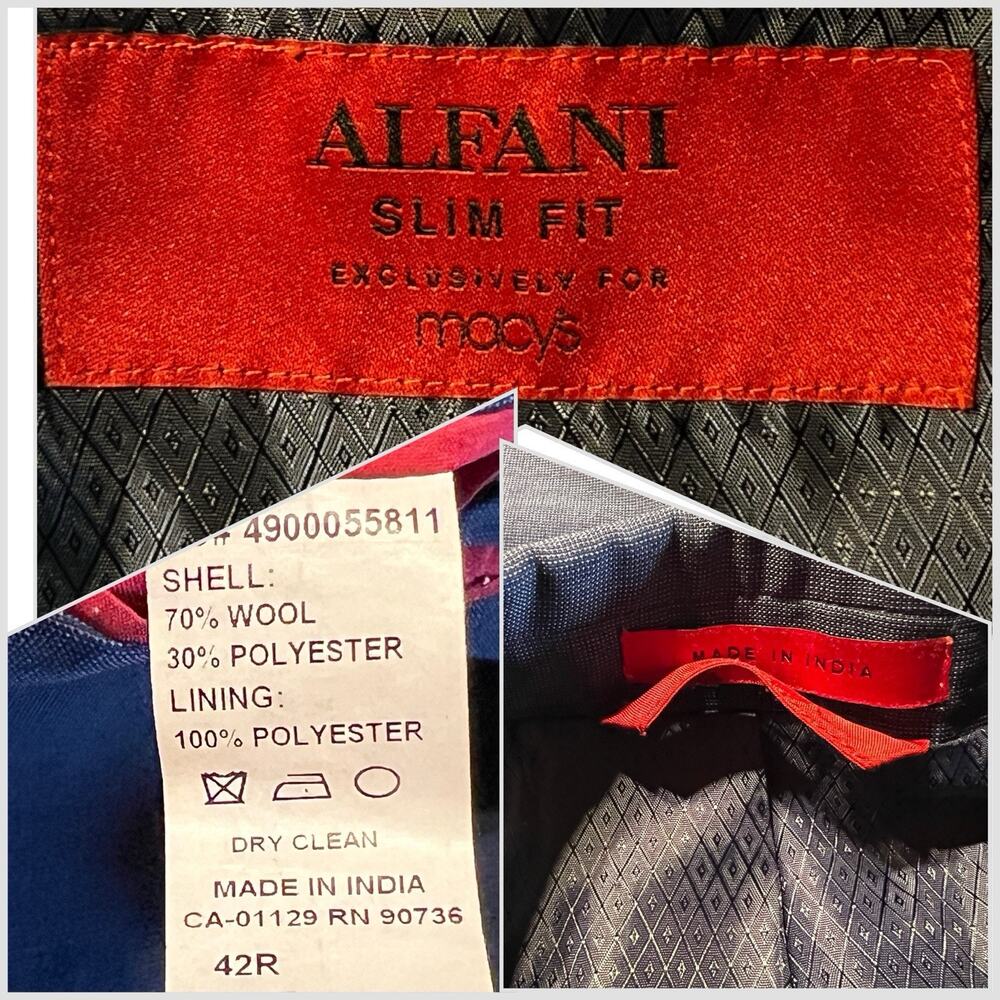 Alfani 40-42R Slim Royal Cobalt Blue Nailhead Casual Blazer Sport Suit Jacket - Picture 16 of 16